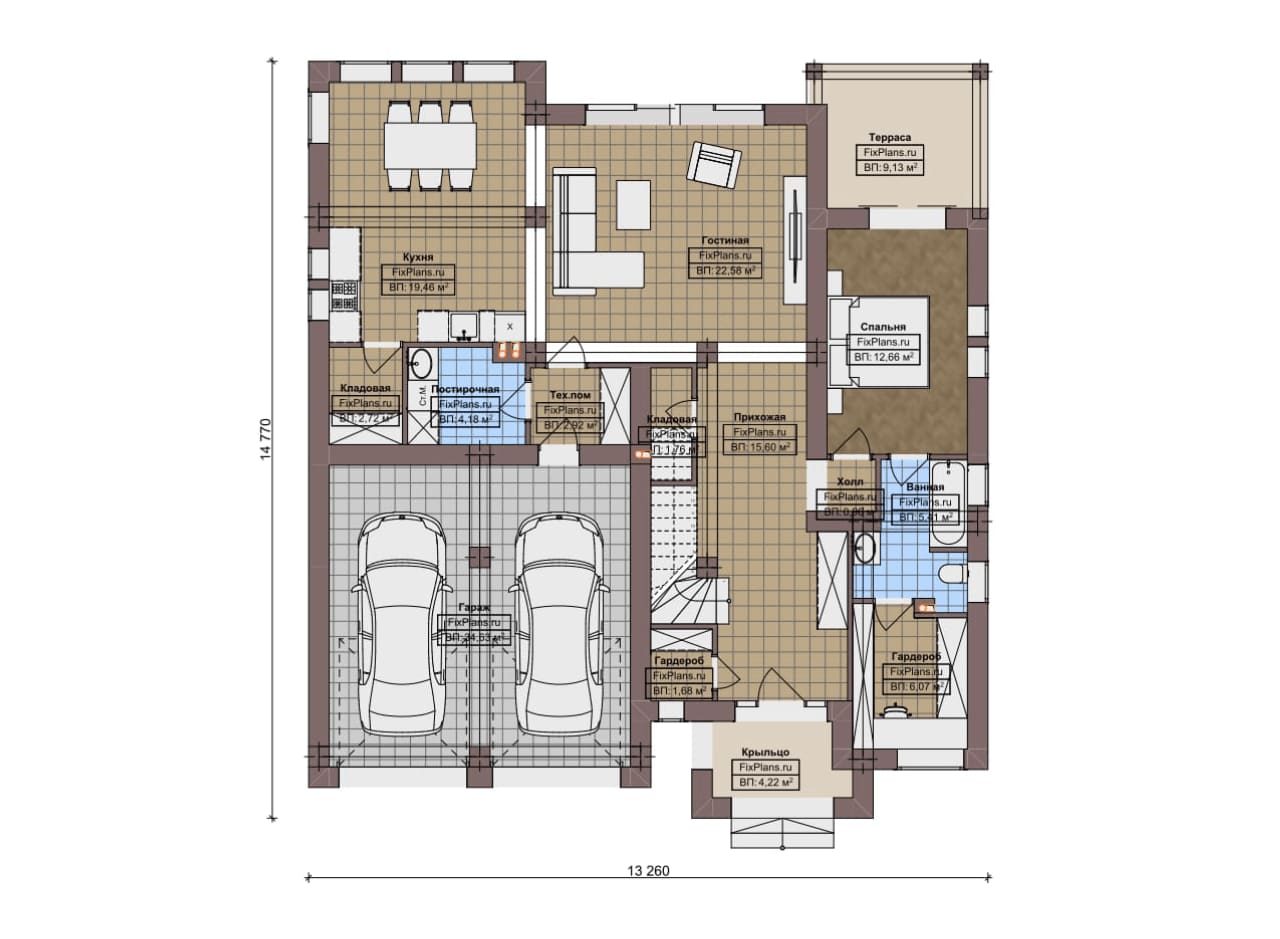 Планировка Одноэтажный дом с мансардой  F-20411